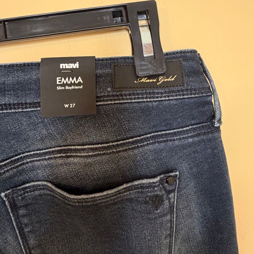 NWT Mavi Emma Slim Boyfriend Jeans Women’s 27 Dark Wash Distressed Denim - Picture 5 of 5